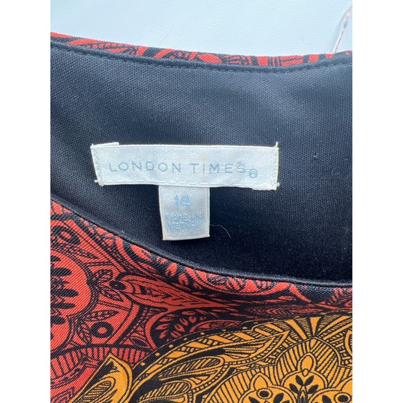 London Times Womens Orange Red Mandala Print Sleeveless Sheath Dress Size 14 - Picture 3 of 7